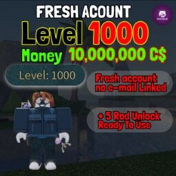 Fisch Account Level 1000 | 10M Money | 5 Rods Unlocked | No Email Linked, picture 1